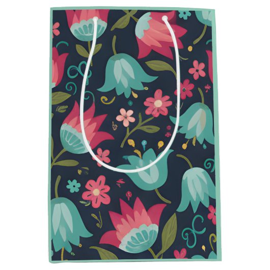 Midnight Garden: Moody Tulip & Teal Blossom Medium Cadeauzakje (Voorkant)