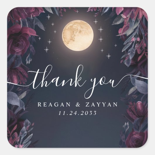 Midnight Garden Moon Wedding Dank je wel Vierkante Sticker (Voorkant)