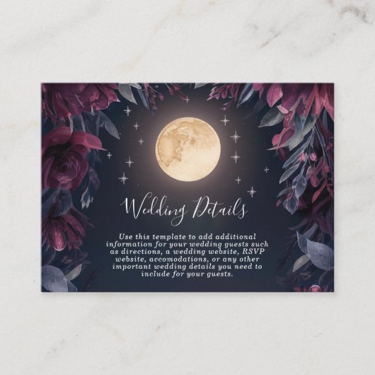 Midnight Garden Moon Wedding Details Informatiekaartje (Voorkant)