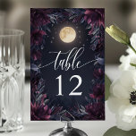 Midnight Garden Moon Wedding Kaart<br><div class="desc">Stel de scène voor uw romantische, hemelse bruiloft receptie met deze elegante "Midnight Garden Moon" bruiloft tafel nummer ontwerp. Met een gloeiende volle maan omringd door rijke bordeauxrode bloemen en donker, humeurig gebladerte, voegen deze tafelnummers een magische toets toe aan uw avondevenement. Perfect voor bruiloften met een kosmisch of hemels...</div>