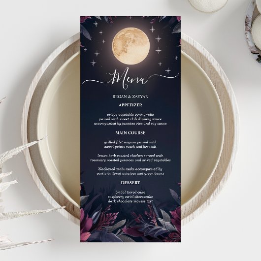 Midnight Garden Moon Wedding Menu