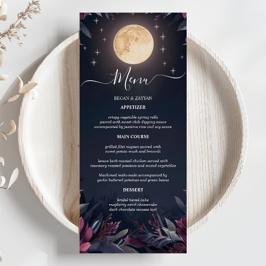 Midnight Garden Moon Wedding Menu