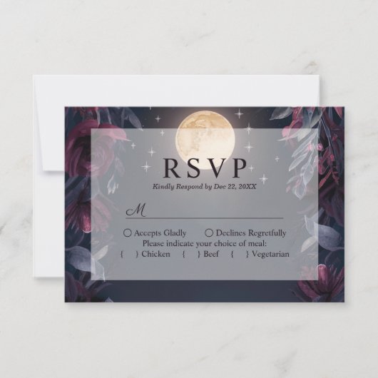 Midnight Garden Moon Wedding RSVP Kaart (Voorkant)