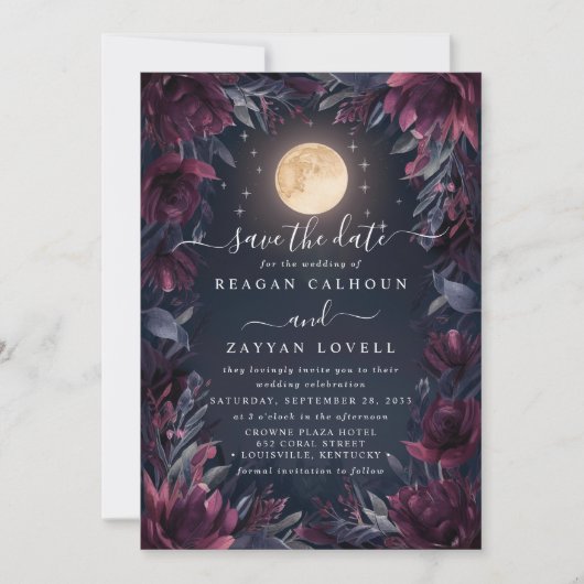 Midnight Garden Moon Wedding Save the Date Kaart (Voorkant)