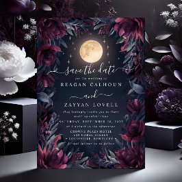 Midnight Garden Moon Wedding Save the Date Kaart