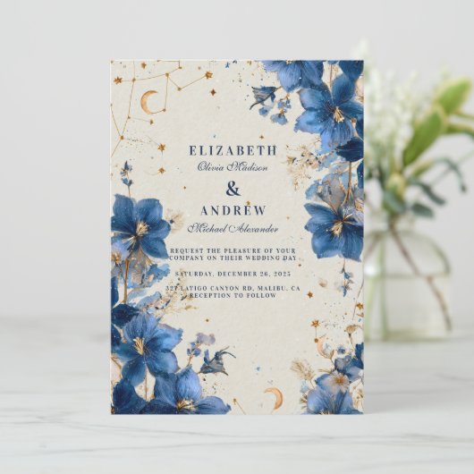 Midnight Garden Moonlit Romance Wedding Kaart (Staand voorkant)