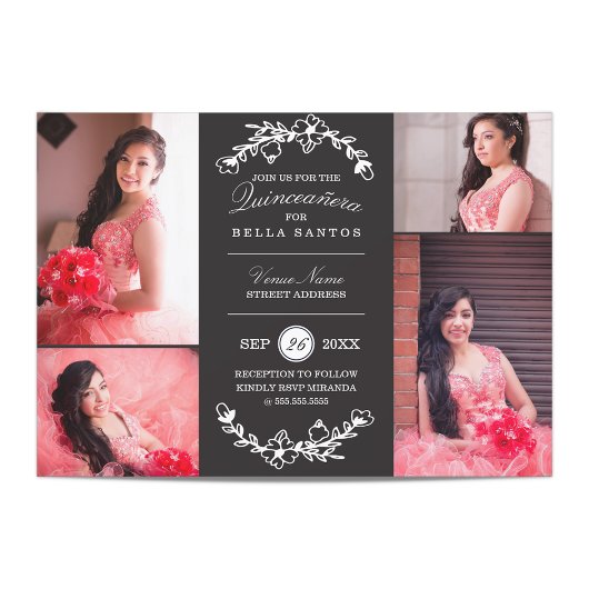 Midnight Garden Quinceañera Invite Kaart