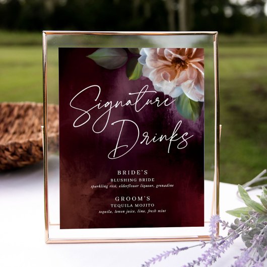 Midnight Garden Signature Drink Menu Wedding Sign Poster