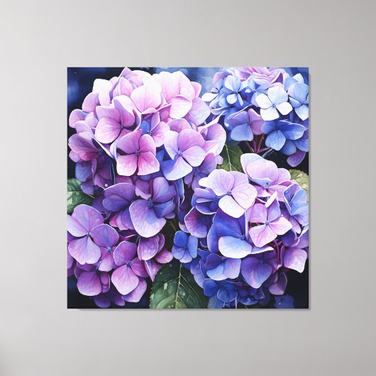 Midnight Garden Violet Hydrangea Waterverf Canvas Afdruk (Voorkant)