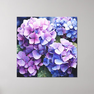 Midnight Garden Violet Hydrangea Waterverf Canvas Afdruk