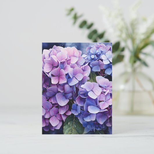 Midnight Garden Violet Hydrangea Waterverf Feestdagenkaart (Staand voorkant)