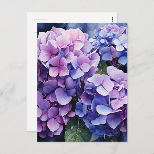 Midnight Garden Violet Hydrangea Waterverf Feestdagenkaart (Voorkant / Achterkant)