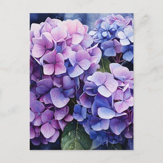 Midnight Garden Violet Hydrangea Waterverf Feestdagenkaart (Voorkant)