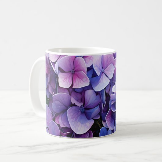 Midnight Garden Violet Hydrangea Waterverf Koffiemok (Voorkant links)