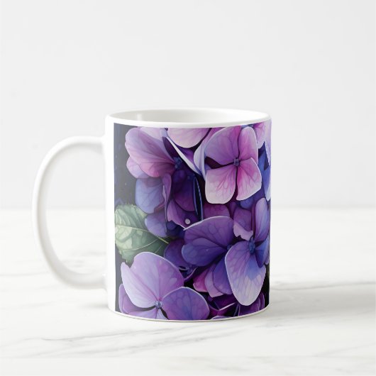 Midnight Garden Violet Hydrangea Waterverf Koffiemok (Links)