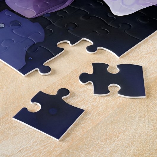 Midnight Garden Violet Hydrangea Waterverf Legpuzzel (Zijkant)