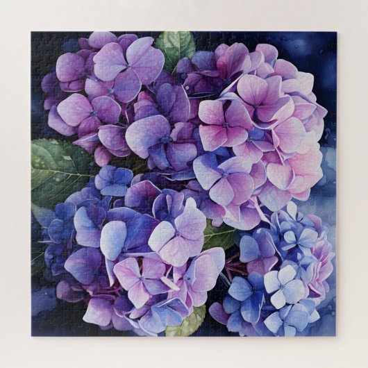 Midnight Garden Violet Hydrangea Waterverf Legpuzzel (Horizontaal)