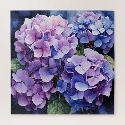 Midnight Garden Violet Hydrangea Waterverf Legpuzzel (Verticaal)