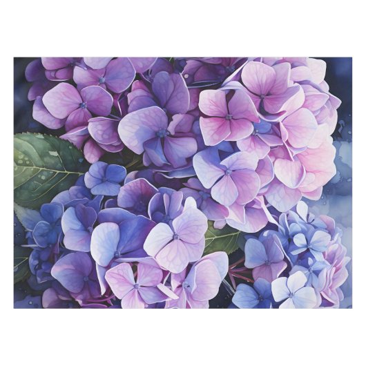 Midnight Garden Violet Hydrangea Waterverf Tafelkleed (Voorkant (Horizontaal))