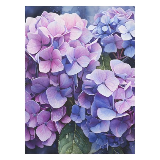 Midnight Garden Violet Hydrangea Waterverf Tafelkleed (Voorkant)