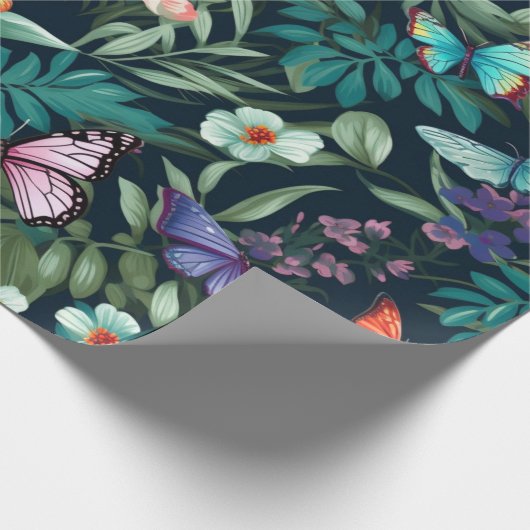 Midnight Garden Vlinder en Bloemen Cadeaupapier (Hoek)