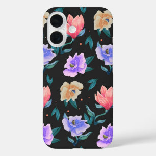 Midnight Garden Waterverf Bloemen iPhone 16 Hoesje