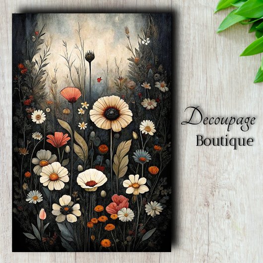 Midnight Garden Wildflowers Decoupage Tissuepapier