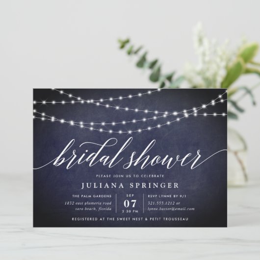 Midnight Garland Bridal Shower Invitation Kaart (Staand voorkant)