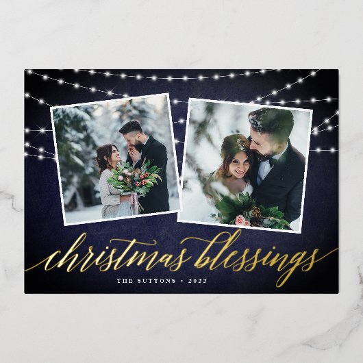 Midnight Garland | Twee foto Folie Feestdagenkaart (Voorkant)