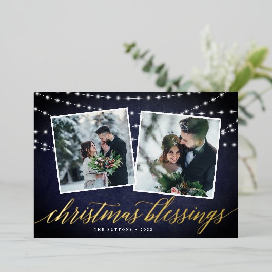 Midnight Garland | Twee foto Folie Feestdagenkaart (Staand Voorkant)