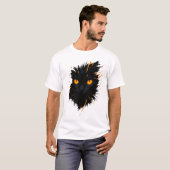 Midnight Gaze – Fiery-Eyed Black Cat Art T-shirt (Voorkant volledig)