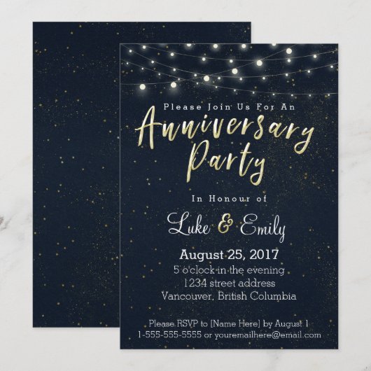 Midnight Glamour Jubileum Party Kaart (Voorkant / Achterkant)