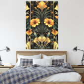 Midnight Gold Bloom Art Deco Canvas Afdruk (Insitu (Slaapkamer))