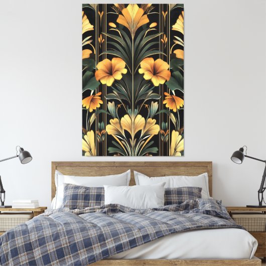 Midnight Gold Bloom Art Deco Canvas Afdruk (Insitu (Slaapkamer))