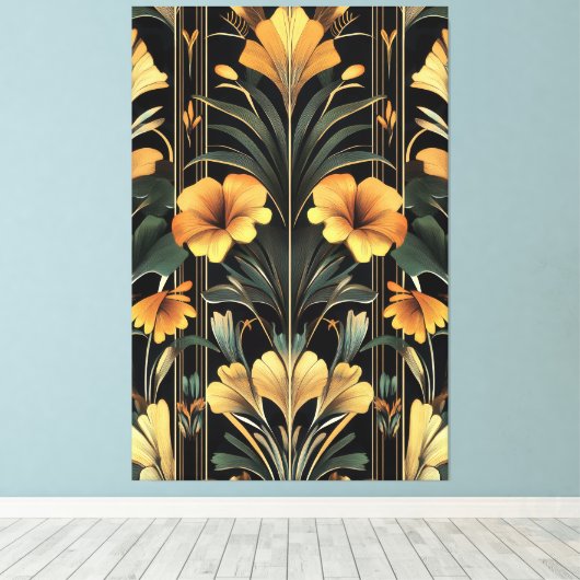 Midnight Gold Bloom Art Deco Canvas Afdruk (Insitu (Houten vloer))