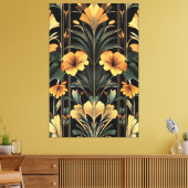 Midnight Gold Bloom Art Deco Canvas Afdruk (Insitu (Woonkamer))