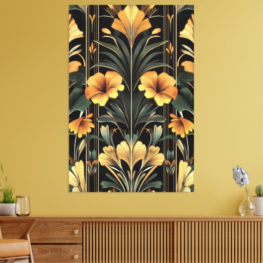 Midnight Gold Bloom Art Deco Canvas Afdruk (Insitu (Woonkamer))