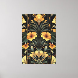 Midnight Gold Bloom Art Deco Canvas Afdruk