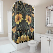 Midnight Gold Bloom Art Deco Douchegordijn (In situ)