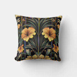 Midnight Gold Bloom Art Deco Kussen