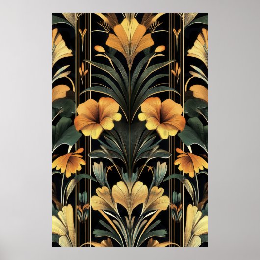Midnight Gold Bloom Art Deco Poster (Voorkant)