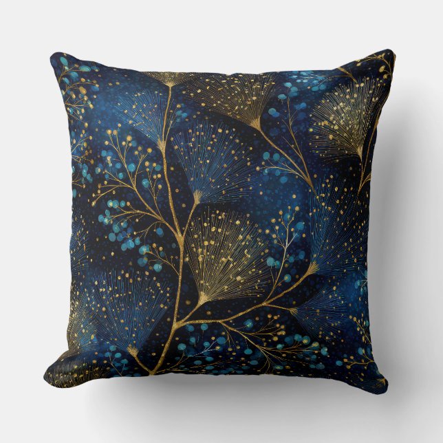 Midnight Gold Botanical Throw Pillow Kussen (Voorkant)