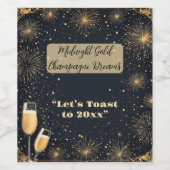 Midnight Gold Champagne Dreams Bubbly New Year Fun Wijn Etiket (Enkel label)