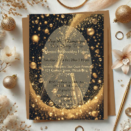 Midnight Gold Champagne Dreams New Year Bubbly Fun Acryl Uitnodigingen