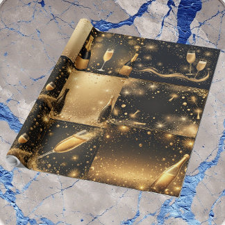 Midnight Gold Champagne Dreams New Year Glittering Cadeaupapier