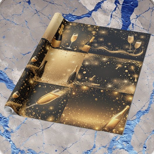 Midnight Gold Champagne Dreams New Year Glittering Cadeaupapier