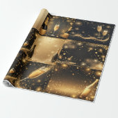 Midnight Gold Champagne Dreams New Year Glittering Cadeaupapier (Uitgerold)