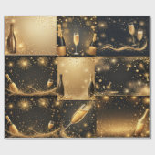 Midnight Gold Champagne Dreams New Year Glittering Cadeaupapier (Vlak)