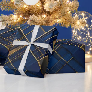 Midnight Gold Deco: Luxe Navy Blauwe Geometrische Cadeaupapier