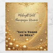 Midnight Gold Faux Champagne Dream Bubbly New Year Wijn Etiket (Enkel label)